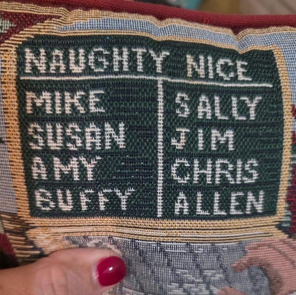 Vintage Santa Christmas List Pillow Mike Susan Amy Buffy Sally Jim Chris Allen